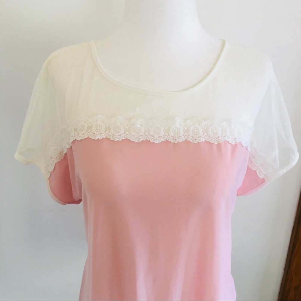 Faith and Joy Mixed Media Pink Top PXL Shirt Lace